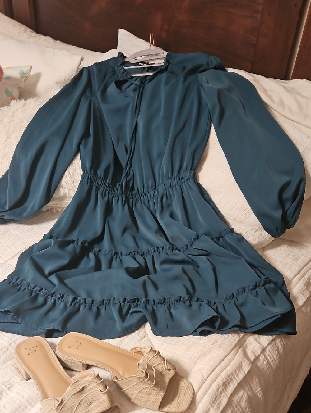 BTFBM Long-Sleeve Teal Tiered Ruffle Dress Size L
